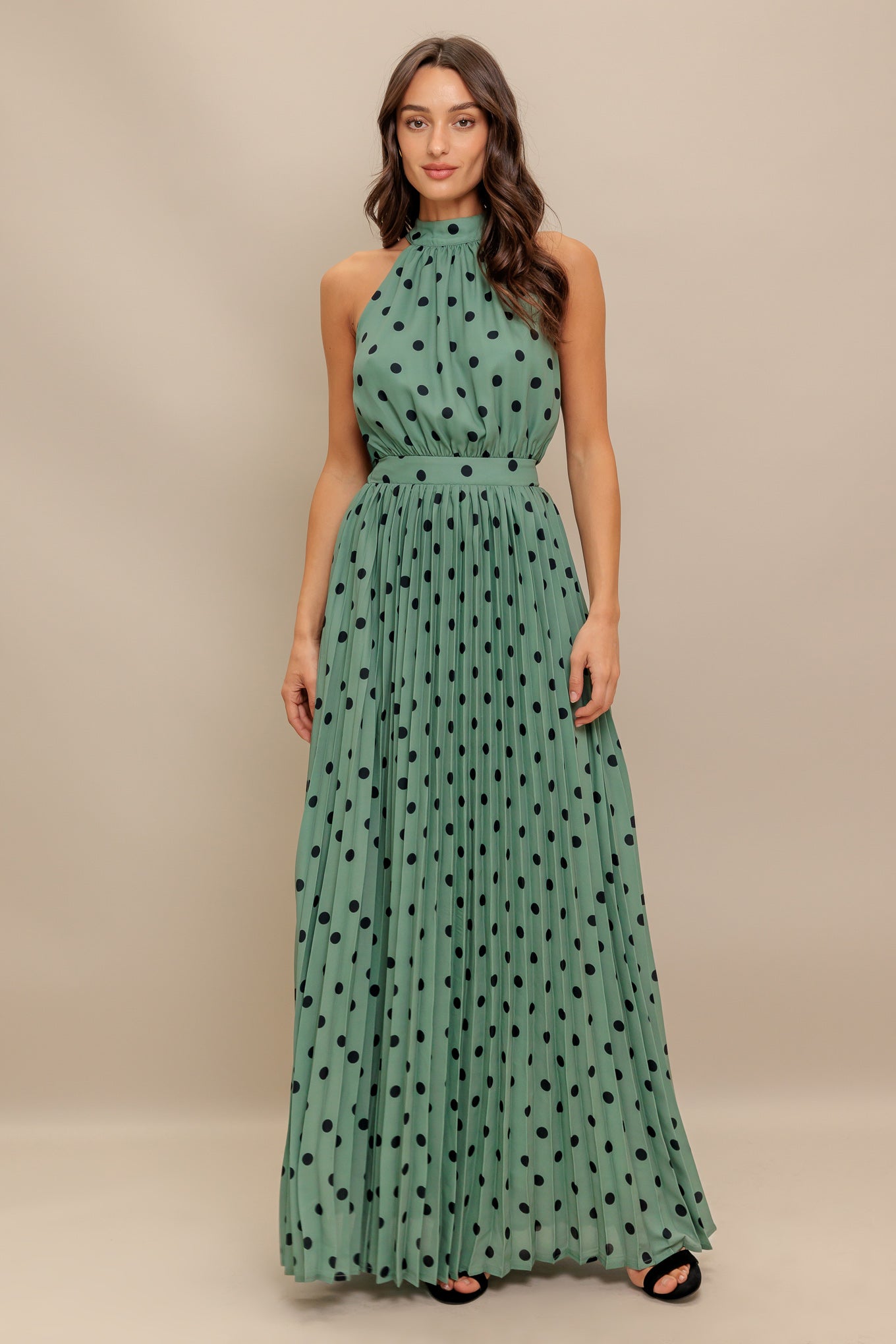 HALTER DOT GLOW WOVEN MAXI DRESS Flying Tomato
